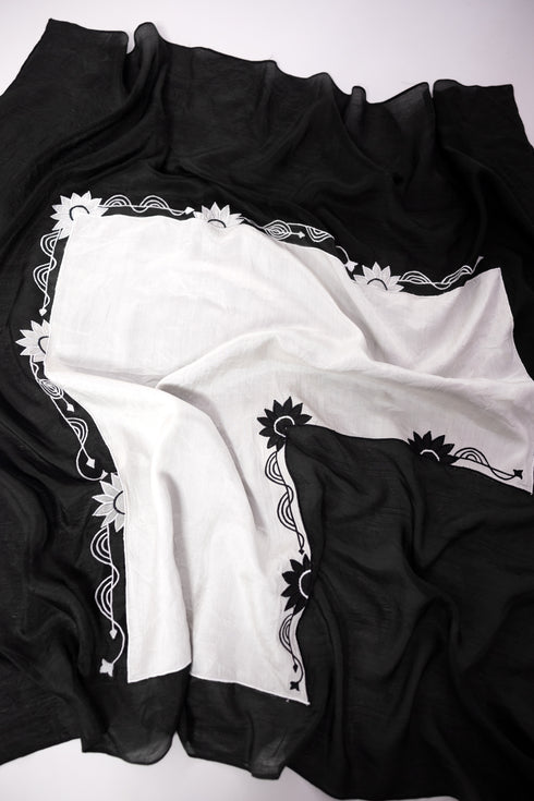 Hand Embroidered Scarf- Black and White